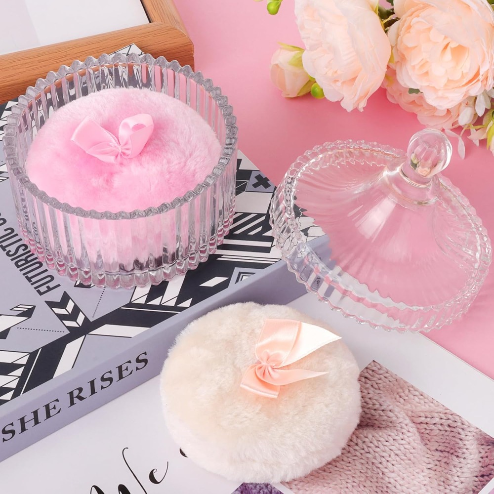 Beauty Makeup Tool Collection - Powder Puff with Glass Storage Box