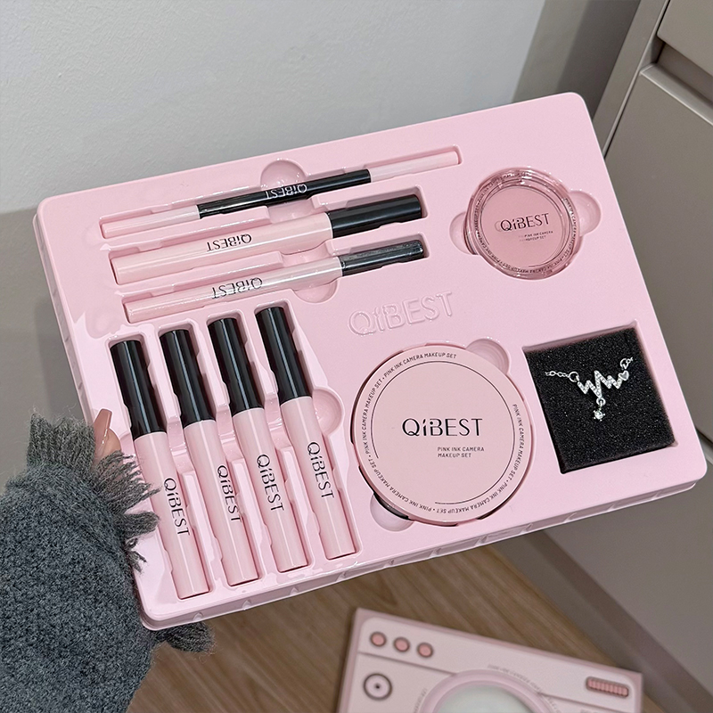 Beauty Makeup Kit Box - QIBEST Pink Camera Makeup Set Lipstick